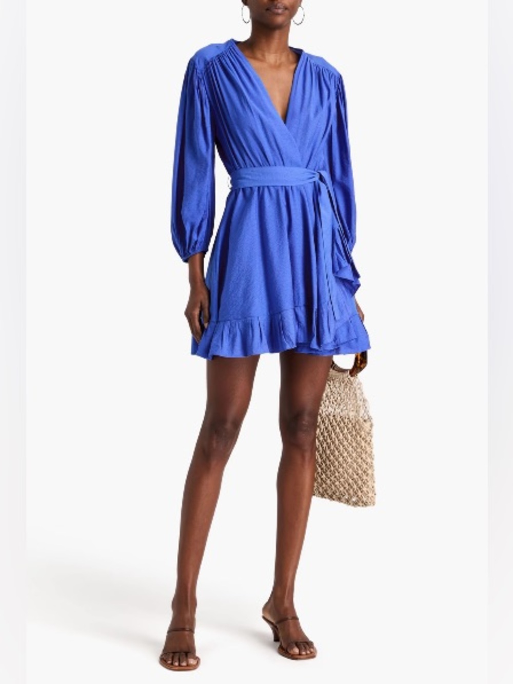 MAJE Ruffled jacquard mini wrap dress size 36
